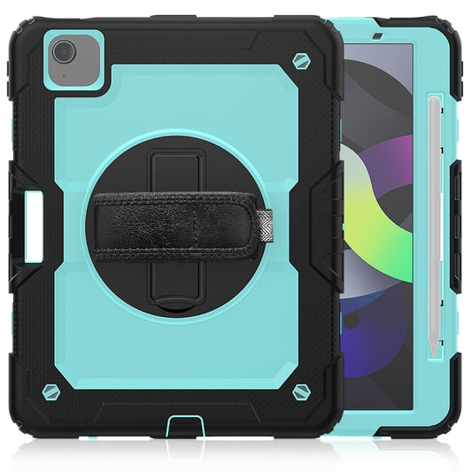 Shockproof Colorful Silicone + PC Protective Case with Holder & Shoulder Strap & Hand Strap & Pen Slot For iPad Air 2022 / 2020 10.9 (Black Light Blue) - iPad Air (2022) / (2020) 10.9 Cases by buy2fix | Online Shopping UK | buy2fix