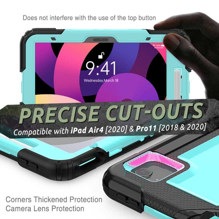 Shockproof Colorful Silicone + PC Protective Case with Holder & Shoulder Strap & Hand Strap & Pen Slot For iPad Air 2022 / 2020 10.9 (Black Light Blue) - iPad Air (2022) / (2020) 10.9 Cases by buy2fix | Online Shopping UK | buy2fix