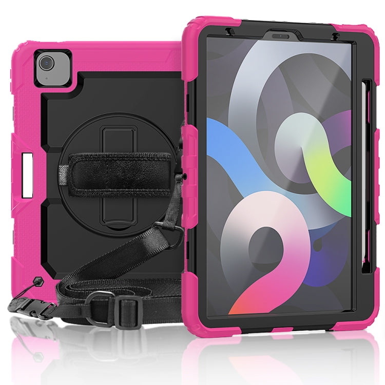 Shockproof Colorful Silicone + PC Protective Case with Holder & Shoulder Strap & Hand Strap & Pen Slot For iPad Air 2022 / 2020 10.9 (Rose Red) - iPad Air (2022) / (2020) 10.9 Cases by buy2fix | Online Shopping UK | buy2fix