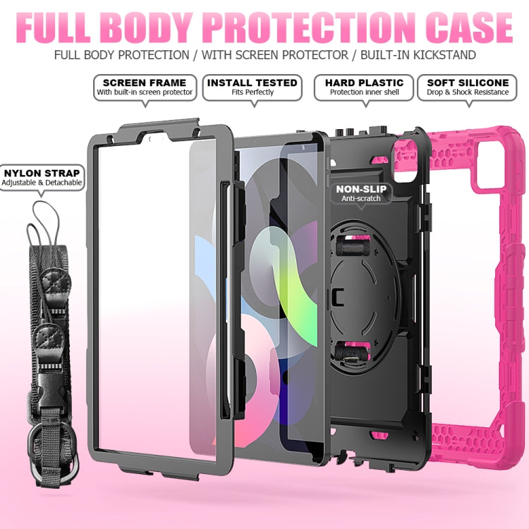 Shockproof Colorful Silicone + PC Protective Case with Holder & Shoulder Strap & Hand Strap & Pen Slot For iPad Air 2022 / 2020 10.9 (Rose Red) - iPad Air (2022) / (2020) 10.9 Cases by buy2fix | Online Shopping UK | buy2fix