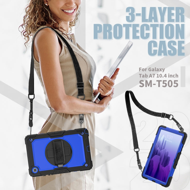 For Samsung Galaxy Tab A7 (2020) T500/T505 Shockproof Colorful Silicone + PC Protective Case with Holder & Shoulder Strap & Hand Strap & Pen Slot(Black Blue) - Other Galaxy Tab PC by buy2fix | Online Shopping UK | buy2fix