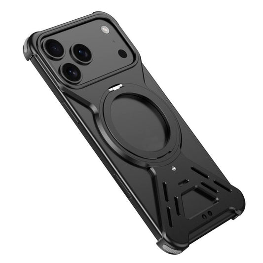 For iPhone 17 Pro Max Armor 360 Holder Frameless Alloy MagSafe Phone Case(Black) - iPhone 17 Pro Max Cases by buy2fix | Online Shopping UK | buy2fix