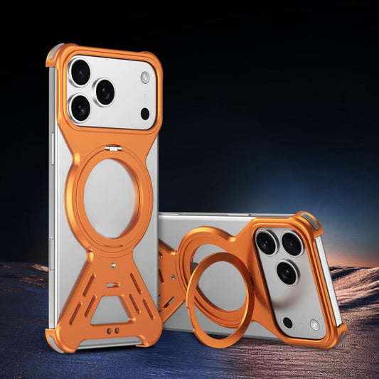 For iPhone 17 Pro Max Armor 360 Holder Frameless Alloy MagSafe Phone Case(Orange) - iPhone 17 Pro Max Cases by buy2fix | Online Shopping UK | buy2fix