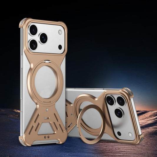 For iPhone 17 Pro Armor 360 Holder Frameless Alloy MagSafe Phone Case(Desert Gold) - iPhone 17 Pro Cases by buy2fix | Online Shopping UK | buy2fix