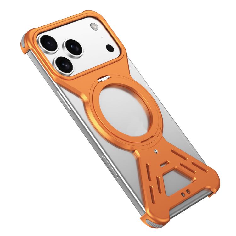 For iPhone 17 Pro Armor 360 Holder Frameless Alloy MagSafe Phone Case(Orange) - iPhone 17 Pro Cases by buy2fix | Online Shopping UK | buy2fix