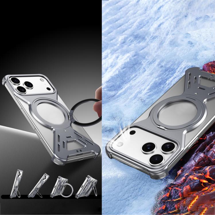 For iPhone 17 Pro Armor 360 Holder Frameless Alloy MagSafe Phone Case(Space Gray) - iPhone 17 Pro Cases by buy2fix | Online Shopping UK | buy2fix