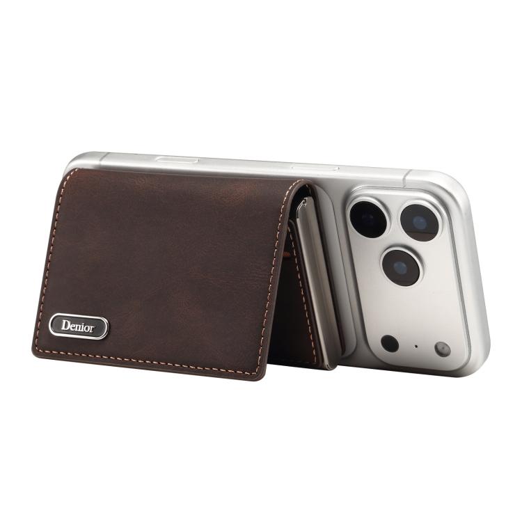 Denior V21 Skin Pleated MagSafe Card Box(Brown) - Adhesive Card Holders by Denior | Online Shopping UK | buy2fix