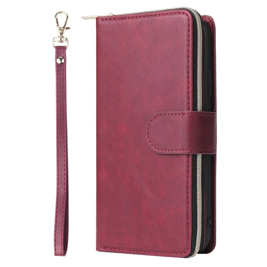 For iPhone 11 Zipper Wallet Bag Horizontal Flip PU Leather Case with Holder & 9 Card Slots & Wallet & Lanyard & Photo Frame(Wine Red) - iPhone 11 Cases by buy2fix | Online Shopping UK | buy2fix