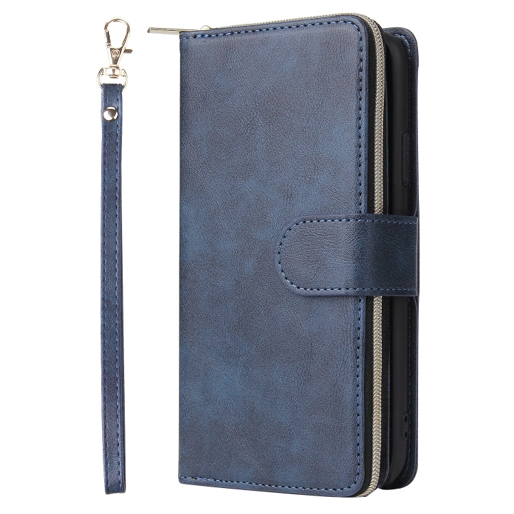 For iPhone 11 Zipper Wallet Bag Horizontal Flip PU Leather Case with Holder & 9 Card Slots & Wallet & Lanyard & Photo Frame(Blue) - iPhone 11 Cases by buy2fix | Online Shopping UK | buy2fix