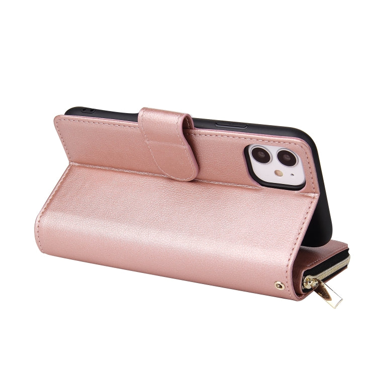 For iPhone 11 Pro Max Zipper Wallet Bag Horizontal Flip PU Leather Case with Holder & 9 Card Slots & Wallet & Lanyard & Photo Frame(Rose Gold) - iPhone 11 Pro Max Cases by buy2fix | Online Shopping UK | buy2fix