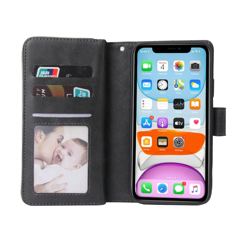 For iPhone 11 Pro Max Zipper Wallet Bag Horizontal Flip PU Leather Case with Holder & 9 Card Slots & Wallet & Lanyard & Photo Frame(Black) - iPhone 11 Pro Max Cases by buy2fix | Online Shopping UK | buy2fix