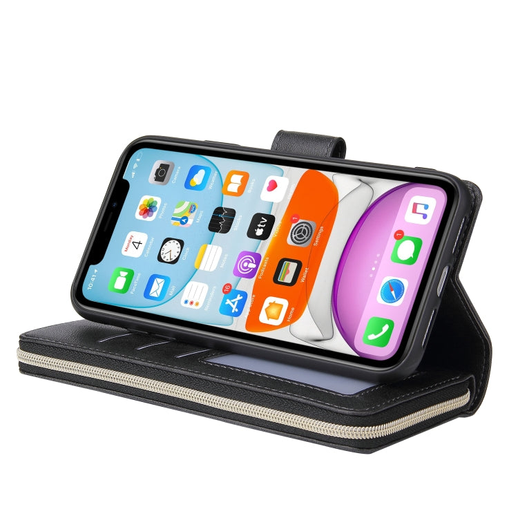 For iPhone 11 Pro Max Zipper Wallet Bag Horizontal Flip PU Leather Case with Holder & 9 Card Slots & Wallet & Lanyard & Photo Frame(Black) - iPhone 11 Pro Max Cases by buy2fix | Online Shopping UK | buy2fix