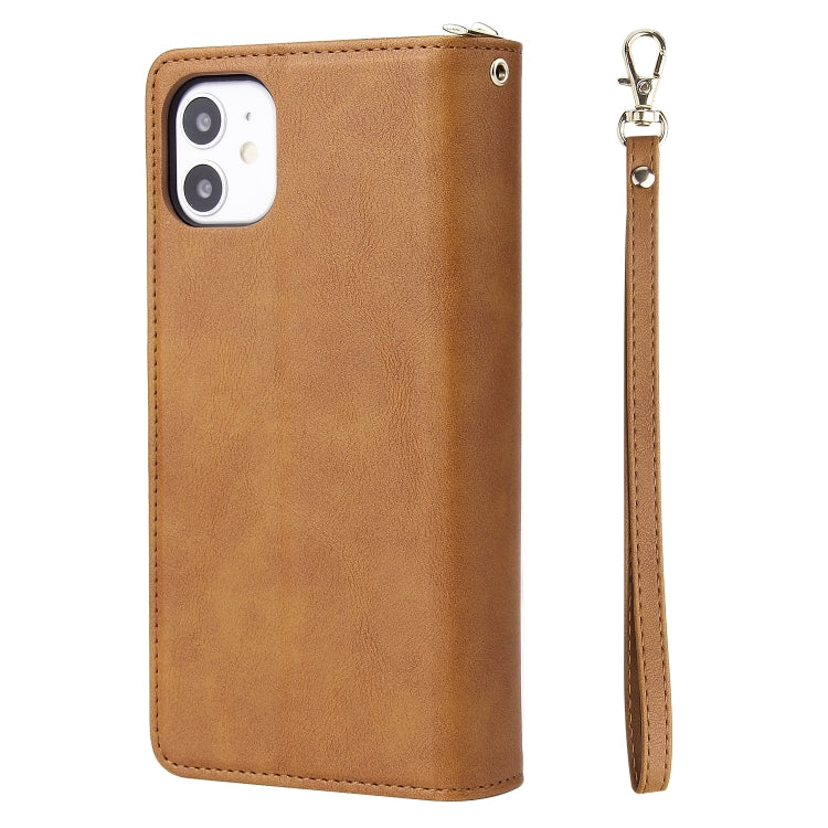 For iPhone 11 Pro Max Zipper Wallet Bag Horizontal Flip PU Leather Case with Holder & 9 Card Slots & Wallet & Lanyard & Photo Frame(Brown) - iPhone 11 Pro Max Cases by buy2fix | Online Shopping UK | buy2fix