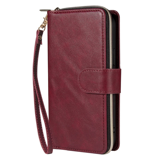 For iPhone 12 mini Zipper Wallet Bag Horizontal Flip PU Leather Case with Holder & 9 Card Slots & Wallet & Lanyard & Photo Frame(Wine Red) - iPhone 12 mini Cases by buy2fix | Online Shopping UK | buy2fix