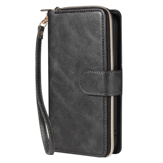 For iPhone 12 mini Zipper Wallet Bag Horizontal Flip PU Leather Case with Holder & 9 Card Slots & Wallet & Lanyard & Photo Frame(Black) - iPhone 12 mini Cases by buy2fix | Online Shopping UK | buy2fix