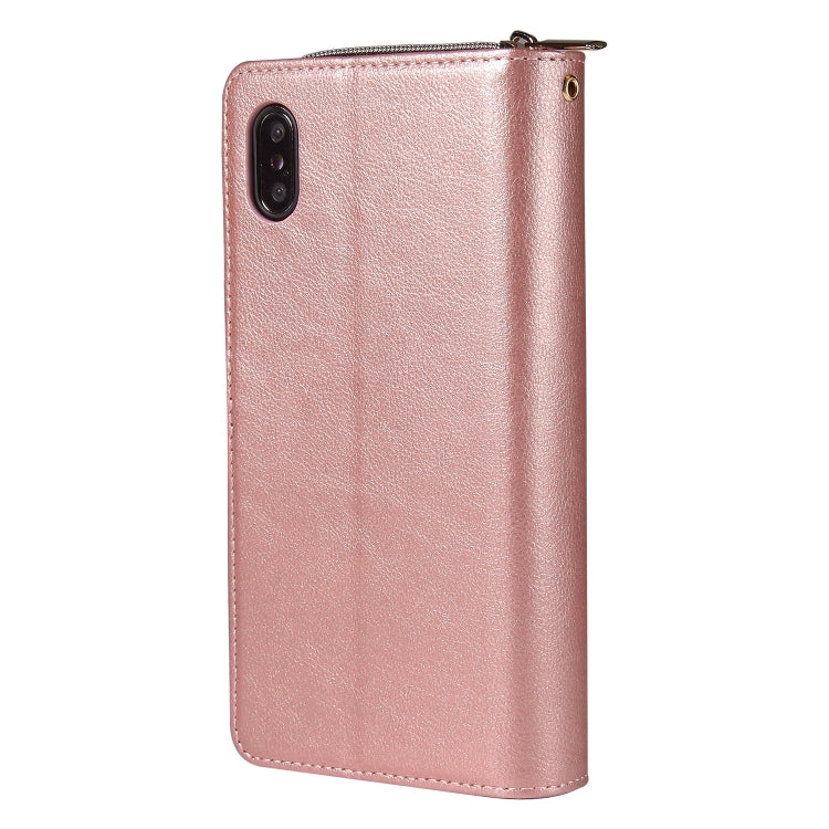 For iPhone XR Zipper Wallet Bag Horizontal Flip PU Leather Case with Holder & 9 Card Slots & Wallet & Lanyard & Photo Frame(Rose Gold) - More iPhone Cases by buy2fix | Online Shopping UK | buy2fix