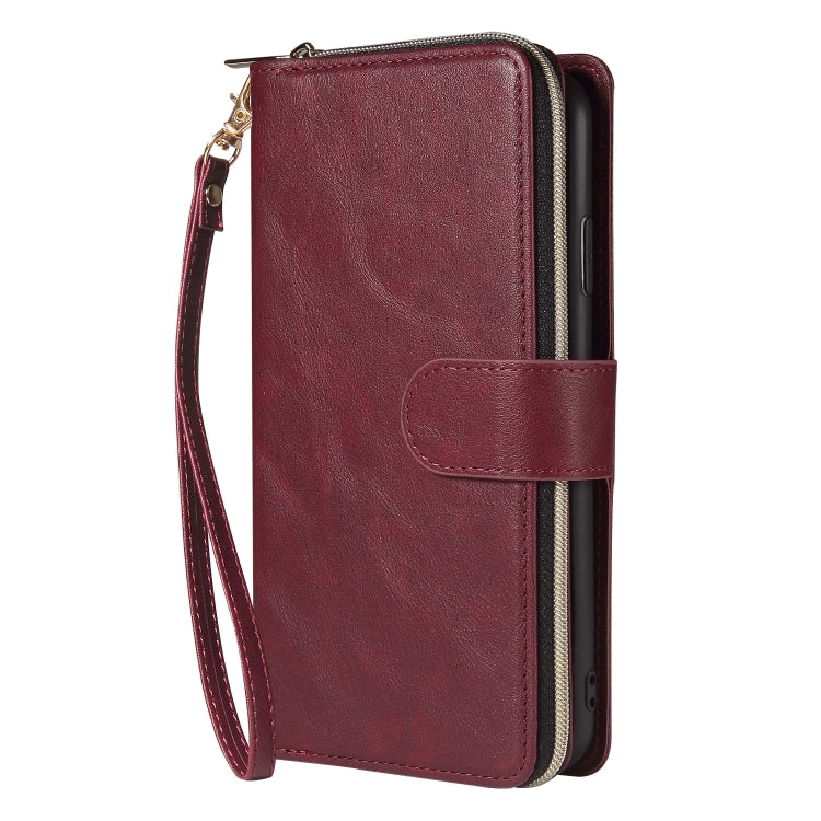 For iPhone XR Zipper Wallet Bag Horizontal Flip PU Leather Case with Holder & 9 Card Slots & Wallet & Lanyard & Photo Frame(Wine Red) - More iPhone Cases by buy2fix | Online Shopping UK | buy2fix