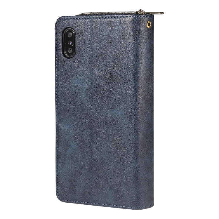 For iPhone XR Zipper Wallet Bag Horizontal Flip PU Leather Case with Holder & 9 Card Slots & Wallet & Lanyard & Photo Frame(Blue) - More iPhone Cases by buy2fix | Online Shopping UK | buy2fix