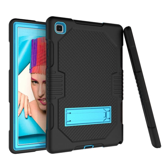 For Samsung Galaxy Tab A7 10.4 (2020) T500 / T505 Contrast Color Robot Shockproof Silicon + PC Protective Case with Holder & Pen Slot(Black Blue) - Other Galaxy Tab PC by buy2fix | Online Shopping UK | buy2fix