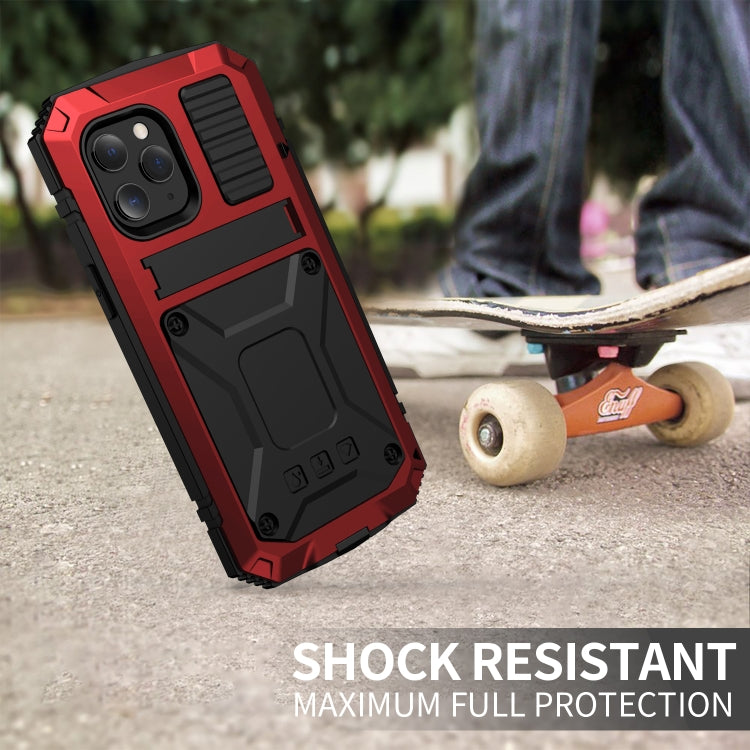 For iPhone 12 Pro Max R-JUST Shockproof Waterproof Dust-proof Metal + Silicone Protective Case with Holder(Red) by R-JUST