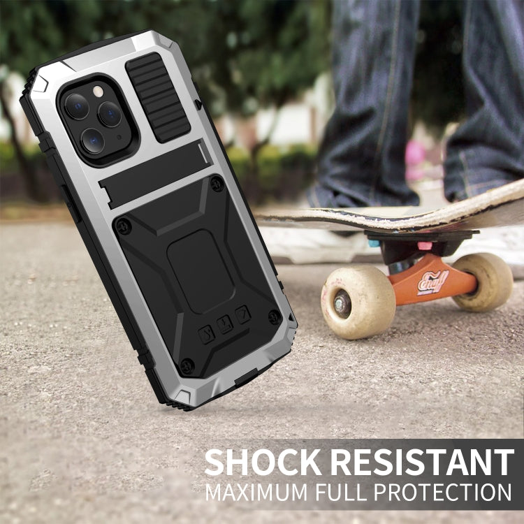 For iPhone 12 / 12 Pro R-JUST Shockproof Waterproof Dust-proof Metal + Silicone Protective Case with Holder(Silver) by R-JUST