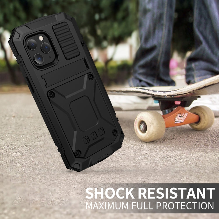 For iPhone 12 mini R-JUST Shockproof Waterproof Dust-proof Metal + Silicone Protective Case with Holder (Black) by R-JUST
