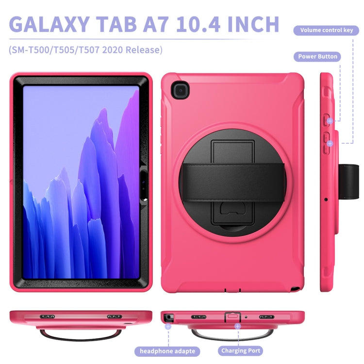 For Samsung Galaxy Tab A7 10.4 (2020) 360 Degree Rotation PC + TPU Protective Case with Holder & Hand Strap(Rose Red) - Other Galaxy Tab PC by buy2fix | Online Shopping UK | buy2fix