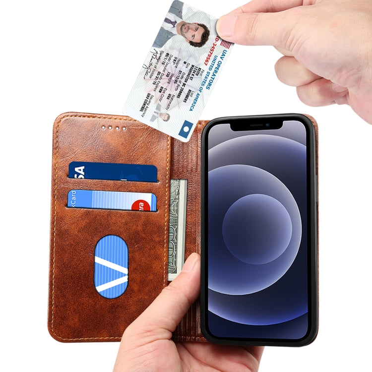 For iPhone 12 Pro Max Baroque Simple Horizontal Flip Leather Case with Holder & Card Slots & Wallet(Light Brown) - iPhone 12 Pro Max Cases by buy2fix | Online Shopping UK | buy2fix