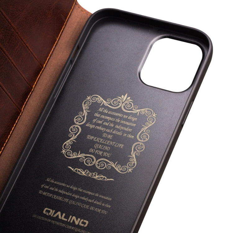 For iPhone 12 / 12 Pro QIALINO Horizontal Flip Leather Case with Holder & Card Slots & Wallet(Brown) by QIALINO