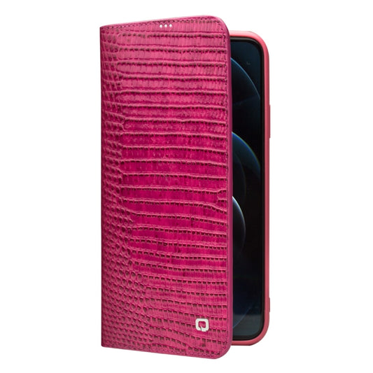 For iPhone 12 Pro Max QIALINO Crocodile Texture Horizontal Flip Leather Case with Card Slots & Wallet(Rose Red) by QIALINO