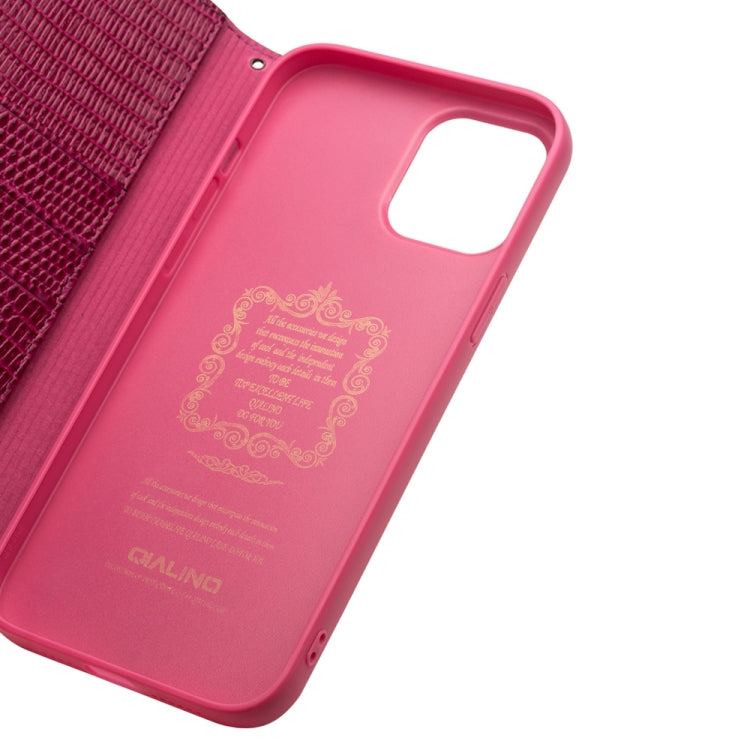 For iPhone 12 Pro Max QIALINO Crocodile Texture Horizontal Flip Leather Case with Card Slots & Wallet(Rose Red) by QIALINO