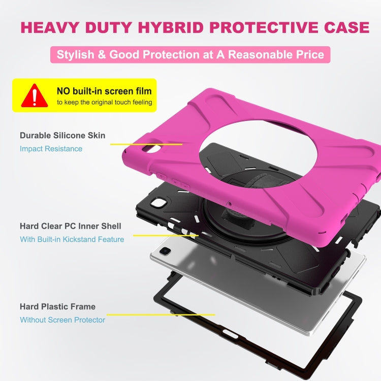 For Samsung Galaxy Tab A7 (2020) T500/T505 360 Degree Rotation PC + Silicone Protective Case with Holder & Hand-strap(Rose Red) - Other Galaxy Tab PC by buy2fix | Online Shopping UK | buy2fix