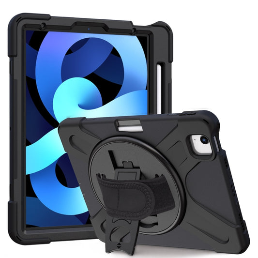 For iPad Air 2022 / 2020 10.9 360 Degree Rotation PC + Silicone Protective Case with Holder & Hand-strap(Black) - iPad Air (2022) / (2020) 10.9 Cases by buy2fix | Online Shopping UK | buy2fix