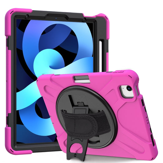 For iPad Air 2022 / 2020 10.9 360 Degree Rotation PC + Silicone Protective Case with Holder & Hand-strap(Rose Red) - iPad Air (2022) / (2020) 10.9 Cases by buy2fix | Online Shopping UK | buy2fix