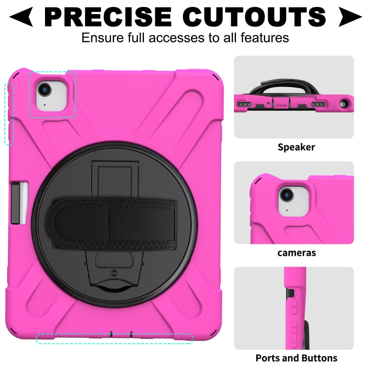 For iPad Air 2022 / 2020 10.9 360 Degree Rotation PC + Silicone Protective Case with Holder & Hand-strap(Rose Red) - iPad Air (2022) / (2020) 10.9 Cases by buy2fix | Online Shopping UK | buy2fix