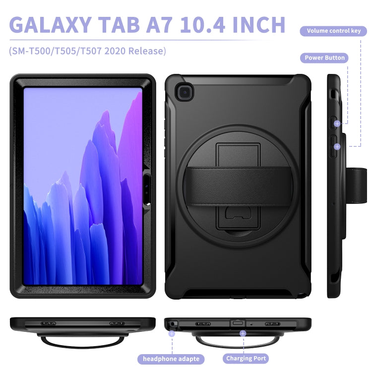 For Samsung Galaxy Tab A7 (2020) T500/T505 360 Degree Rotation PC + TPU Protective Case with Holder & Hand-strap & Pen Slot(Black) - Other Galaxy Tab PC by buy2fix | Online Shopping UK | buy2fix