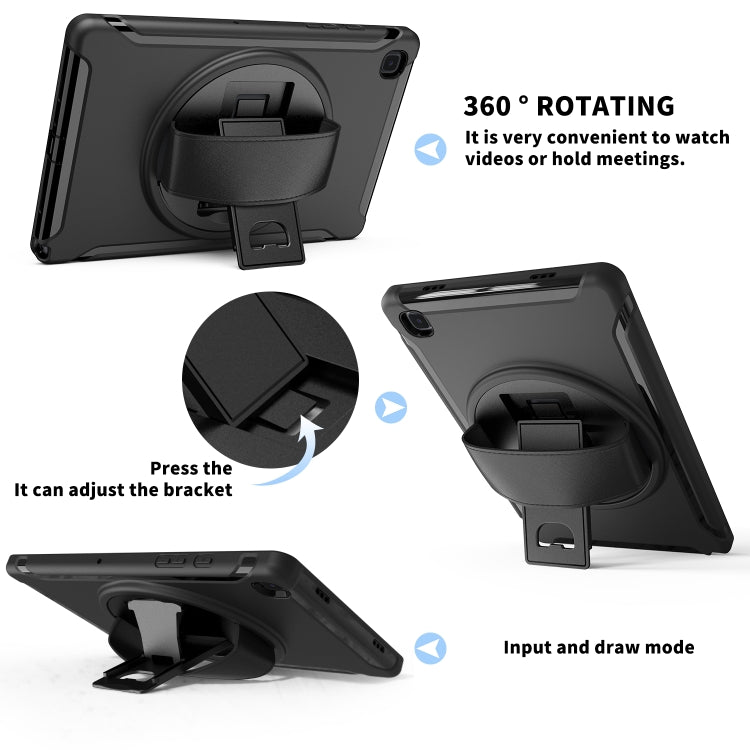 For Samsung Galaxy Tab A7 (2020) T500/T505 360 Degree Rotation PC + TPU Protective Case with Holder & Hand-strap & Pen Slot(Black) - Other Galaxy Tab PC by buy2fix | Online Shopping UK | buy2fix