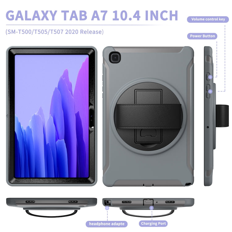 For Samsung Galaxy Tab A7 (2020) T500/T505 360 Degree Rotation PC + TPU Protective Case with Holder & Hand-strap & Pen Slot(Grey) - Other Galaxy Tab PC by buy2fix | Online Shopping UK | buy2fix