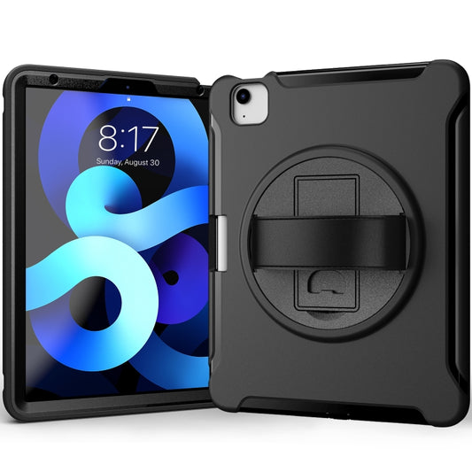 For iPad Air 2022 / 2020 10.9 360 Degree Rotation PC + TPU Protective Case with Holder & Hand-strap & Pen Slot(Black) - iPad Air (2022) / (2020) 10.9 Cases by buy2fix | Online Shopping UK | buy2fix