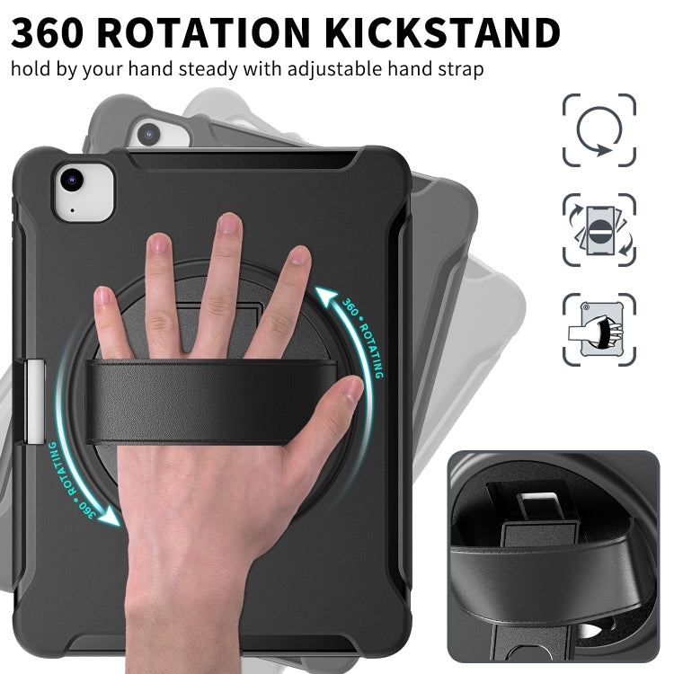 For iPad Air 2022 / 2020 10.9 360 Degree Rotation PC + TPU Protective Case with Holder & Hand-strap & Pen Slot(Black) - iPad Air (2022) / (2020) 10.9 Cases by buy2fix | Online Shopping UK | buy2fix