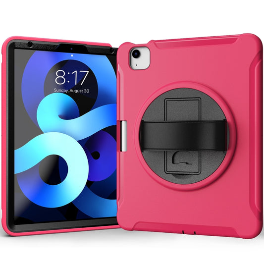 For iPad Air 2022 / 2020 10.9 360 Degree Rotation PC + TPU Protective Case with Holder & Hand-strap & Pen Slot(Rose Red) - iPad Air (2022) / (2020) 10.9 Cases by buy2fix | Online Shopping UK | buy2fix