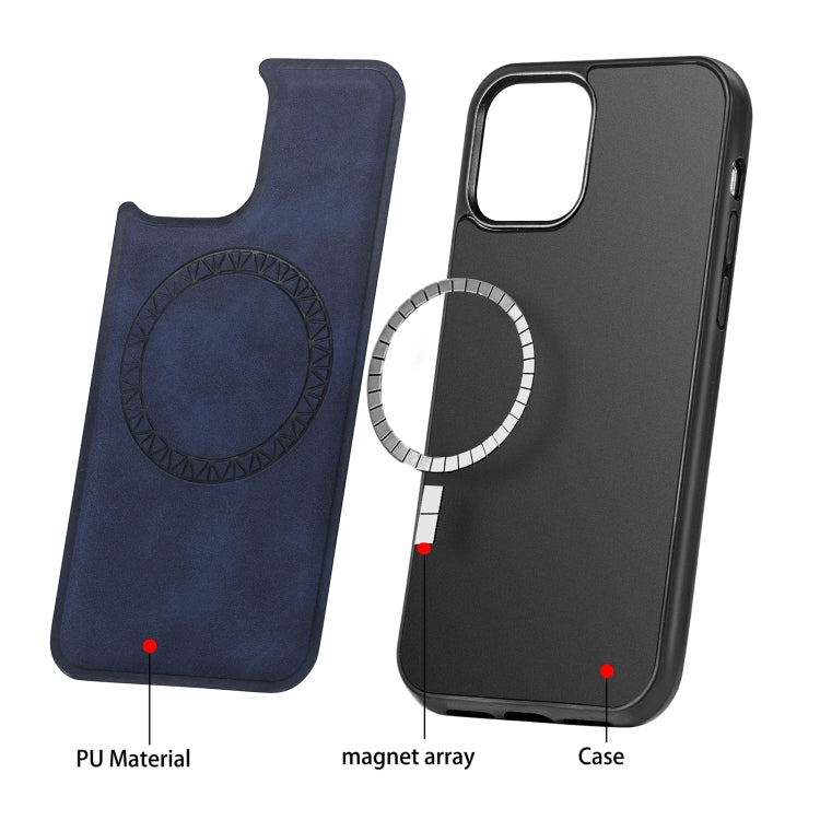 For iPhone 12 Pro Max Retro Business Round Embossing Magnetic PU + TPU Protective MagSafe Case(Blue) - iPhone 12 Pro Max Cases by buy2fix | Online Shopping UK | buy2fix