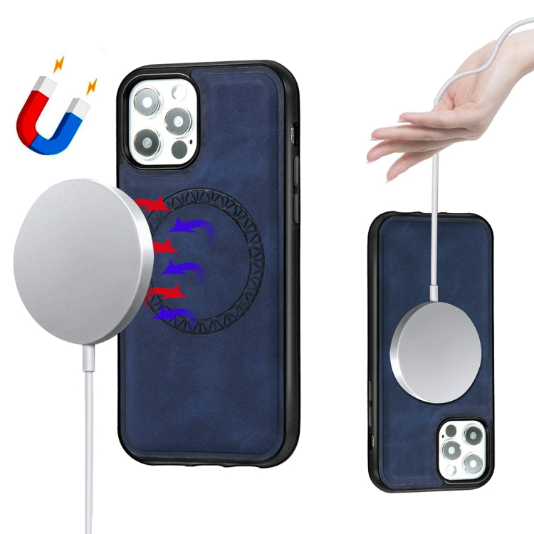 For iPhone 12 Pro Max Retro Business Round Embossing Magnetic PU + TPU Protective MagSafe Case(Blue) - iPhone 12 Pro Max Cases by buy2fix | Online Shopping UK | buy2fix