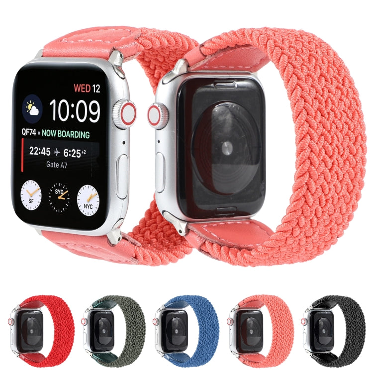 Nylon + Leather Braided Watch Band For Apple Watch Ultra 49mm&Watch Ultra 2 49mm / Series 9&8&7 45mm / SE 3&SE 2&6&SE&5&4 44mm / 3&2&1 42mm, Size:S(Red) by buy2fix