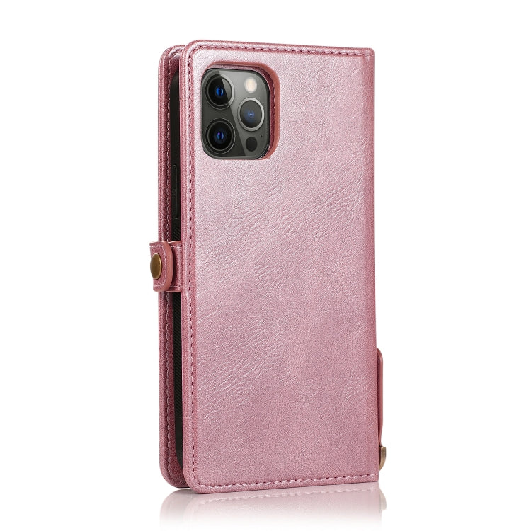 For iPhone 12 / 12 Pro Multiple Card Slots Detachable Magnetic Horizontal Flip Leather Case with Card Slots & Holder & Wallet(Rose Gold) - iPhone 12 / 12 Pro Cases by buy2fix | Online Shopping UK | buy2fix