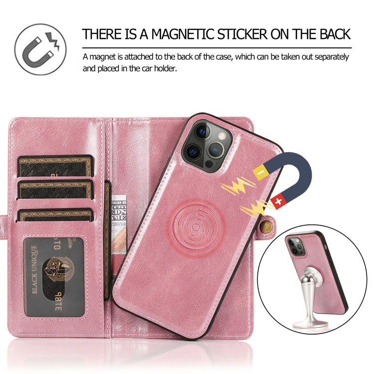 For iPhone 12 / 12 Pro Multiple Card Slots Detachable Magnetic Horizontal Flip Leather Case with Card Slots & Holder & Wallet(Rose Gold) - iPhone 12 / 12 Pro Cases by buy2fix | Online Shopping UK | buy2fix