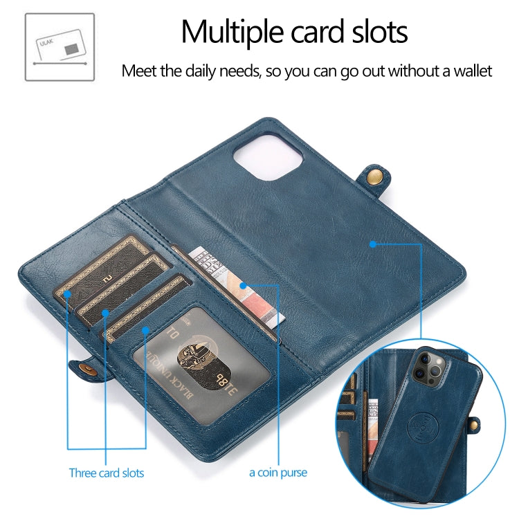 For iPhone 12 / 12 Pro Multiple Card Slots Detachable Magnetic Horizontal Flip Leather Case with Card Slots & Holder & Wallet(Navy Blue) - iPhone 12 / 12 Pro Cases by buy2fix | Online Shopping UK | buy2fix