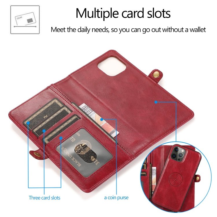 For iPhone 12 Pro Max Multiple Card Slots Detachable Magnetic Horizontal Flip Leather Case with Card Slots & Holder & Wallet(Red) - iPhone 12 Pro Max Cases by buy2fix | Online Shopping UK | buy2fix