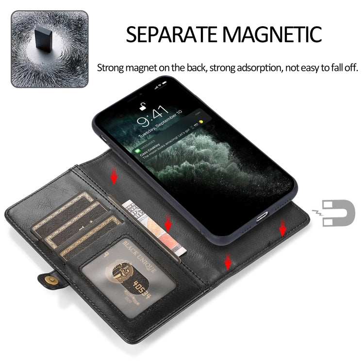 For iPhone 12 Pro Max Multiple Card Slots Detachable Magnetic Horizontal Flip Leather Case with Card Slots & Holder & Wallet(Black) - iPhone 12 Pro Max Cases by buy2fix | Online Shopping UK | buy2fix