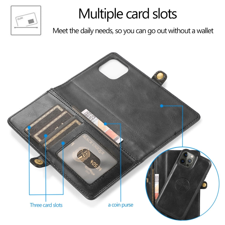 For iPhone 12 Pro Max Multiple Card Slots Detachable Magnetic Horizontal Flip Leather Case with Card Slots & Holder & Wallet(Black) - iPhone 12 Pro Max Cases by buy2fix | Online Shopping UK | buy2fix